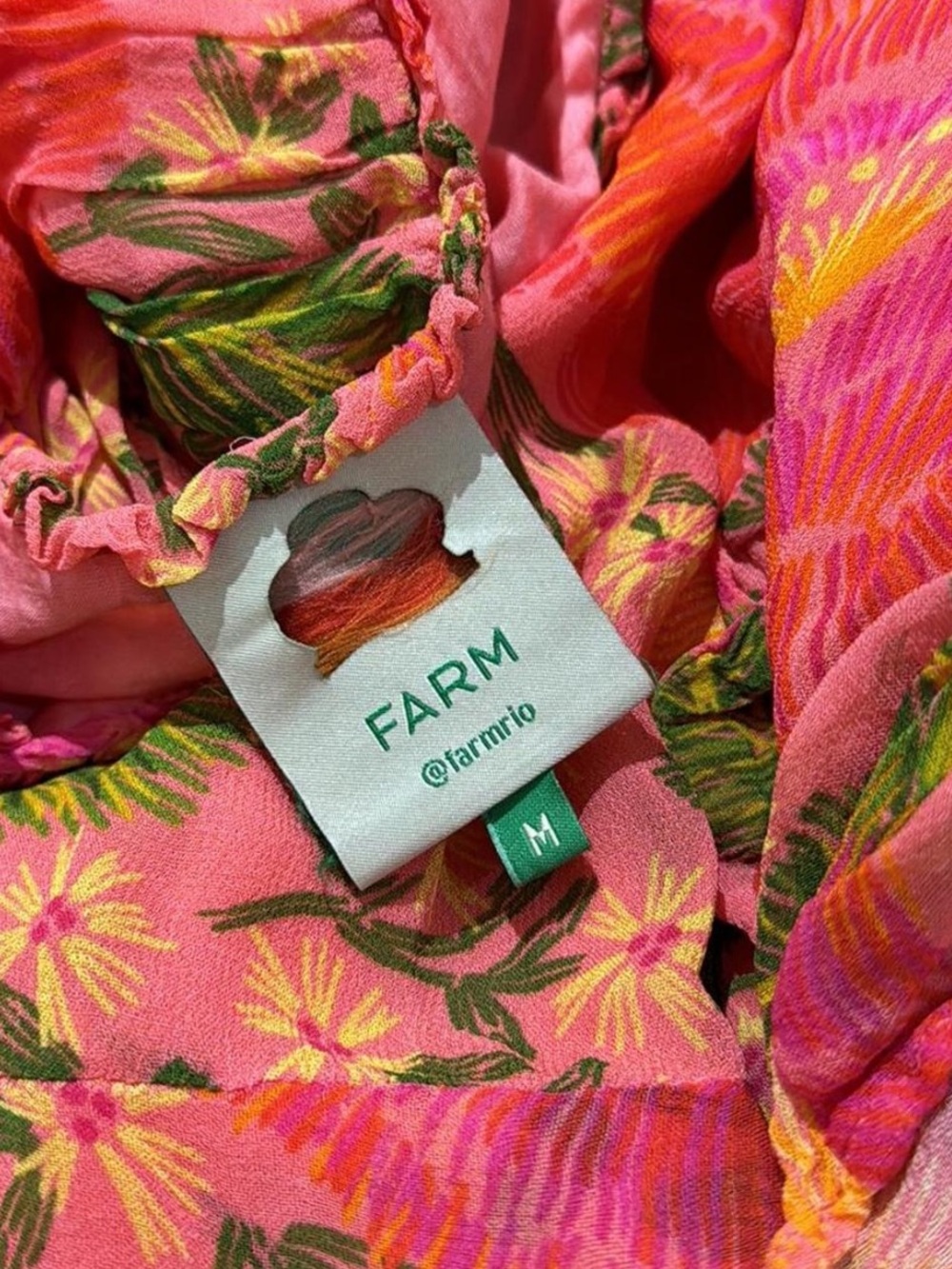 FARM Rio Blooming Floral Maxi Dress, Vibrant Coral, Front Slit, Smocked Bodice M - Picture 8 of 8